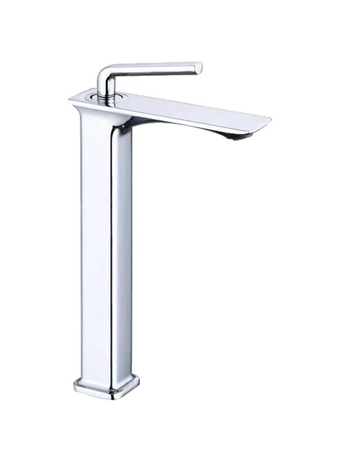 Long square sink mixer with a rounded chrome head and hoses - Image 2